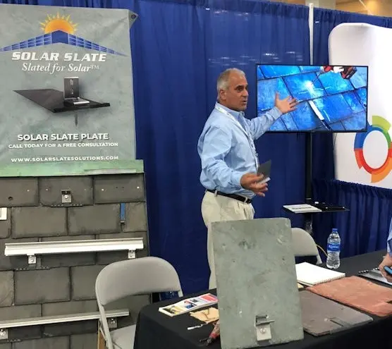 David Tomolillo, Founder of Solar Slate Solutions, presenting SlatePlate at a trade show