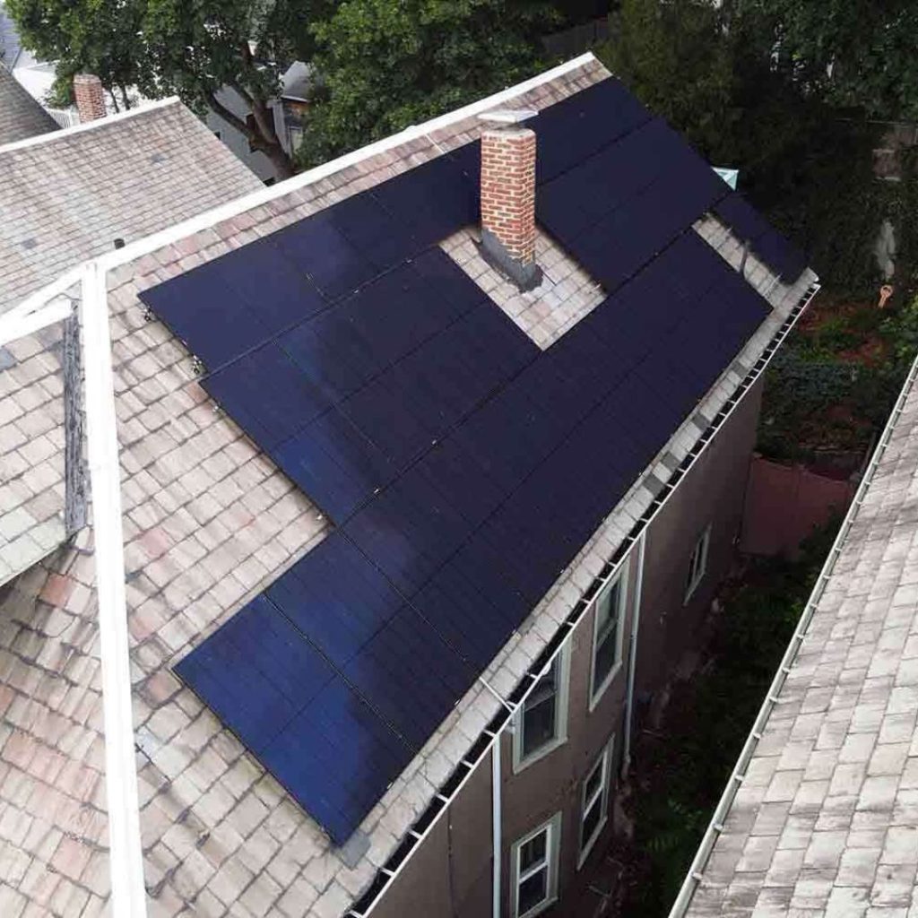 slate roof with solar panels